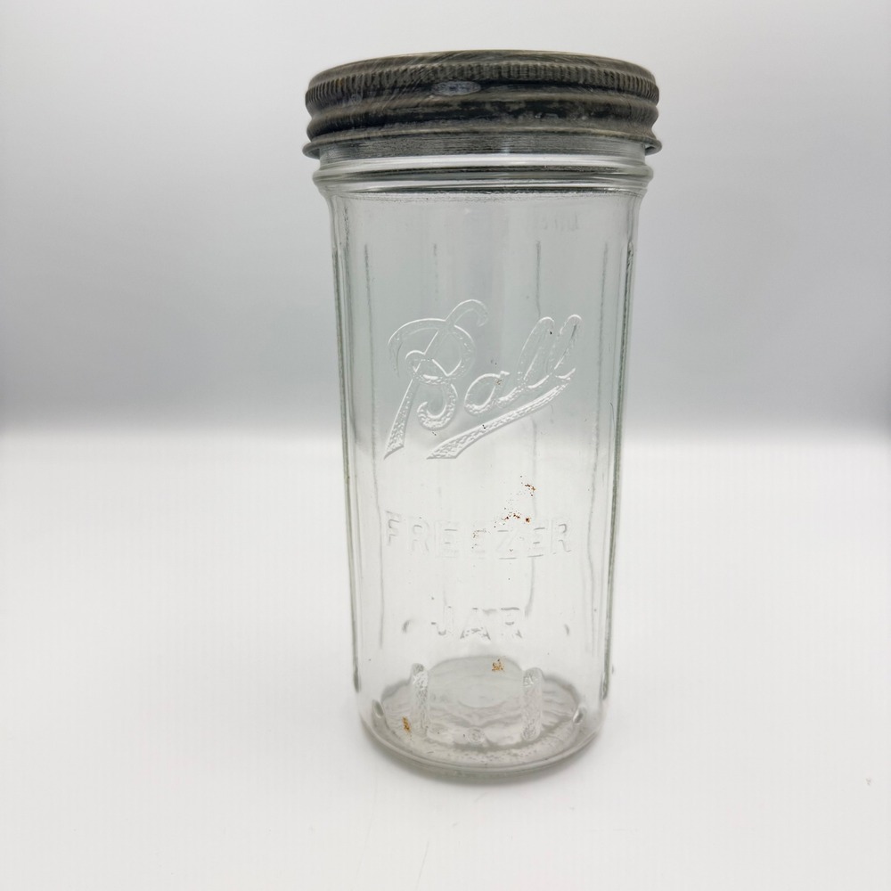 Ball Freezer Jar Vintage Clear Glass Ribbed with Zinc Lid 6.75 Inch Antique